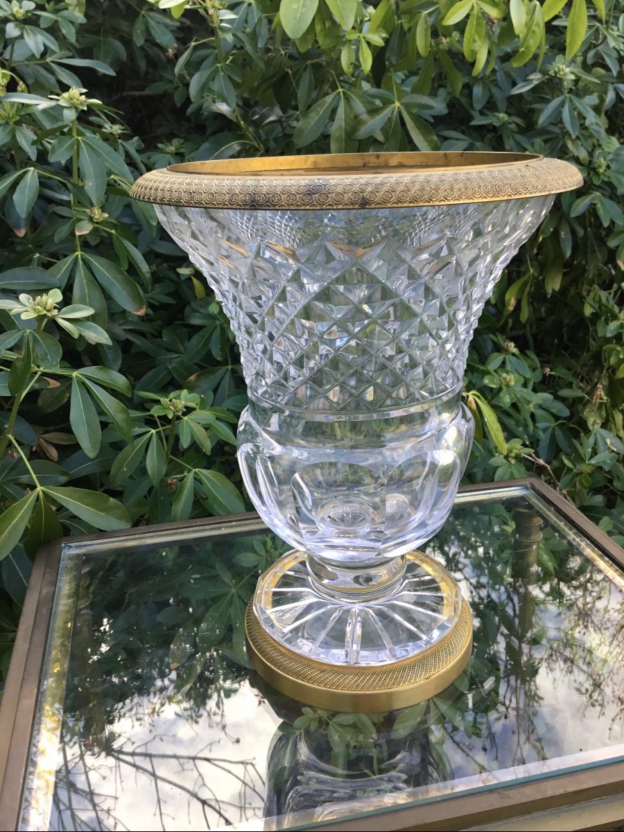 Vase En Cristal Taillé Et Monture En Bronze Doré-photo-5