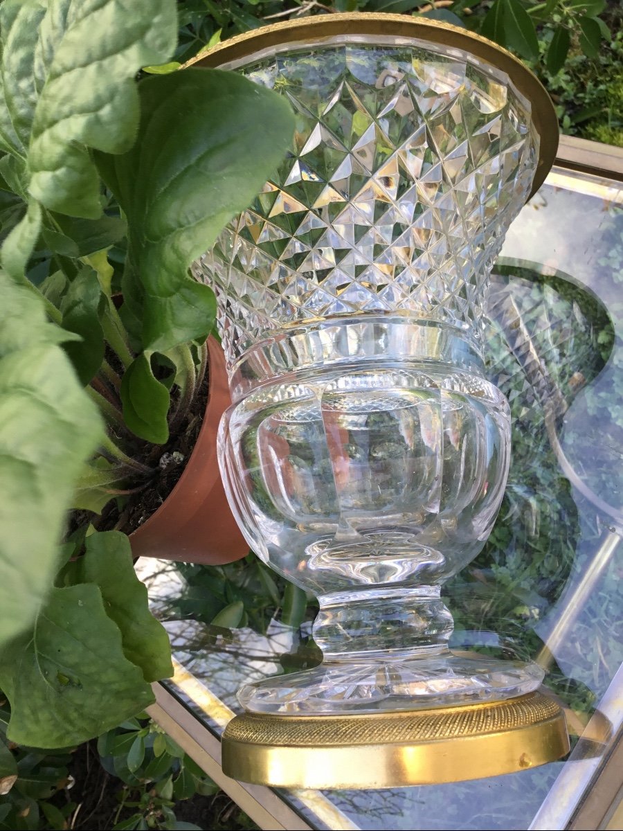 Vase En Cristal Taillé Et Monture En Bronze Doré-photo-6