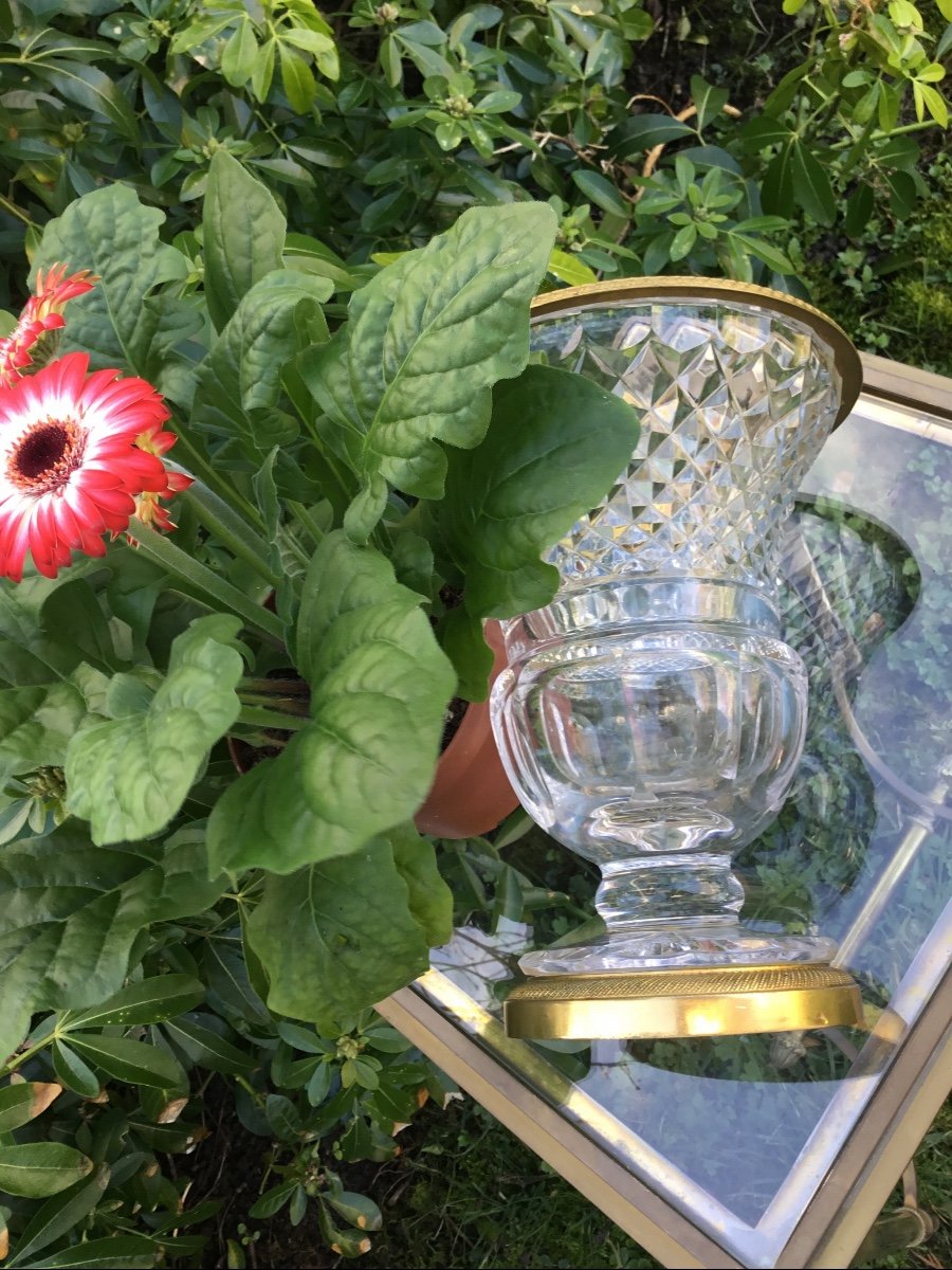 Vase En Cristal Taillé Et Monture En Bronze Doré-photo-7