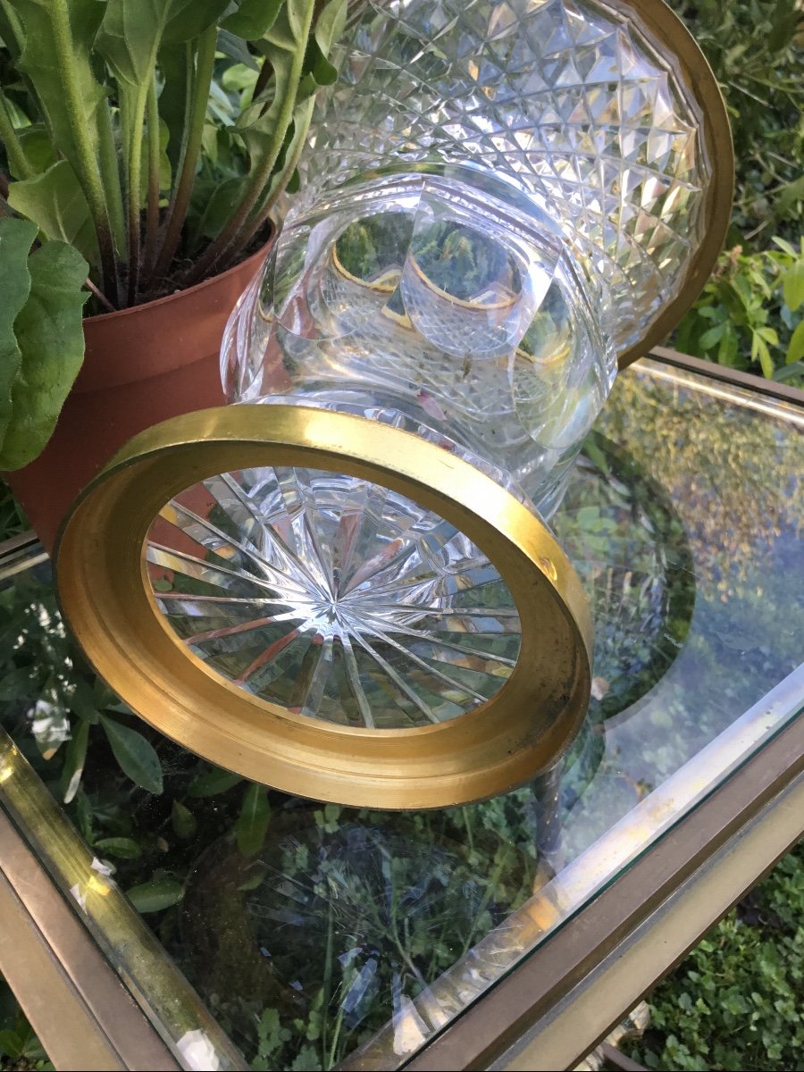 Vase En Cristal Taillé Et Monture En Bronze Doré-photo-8