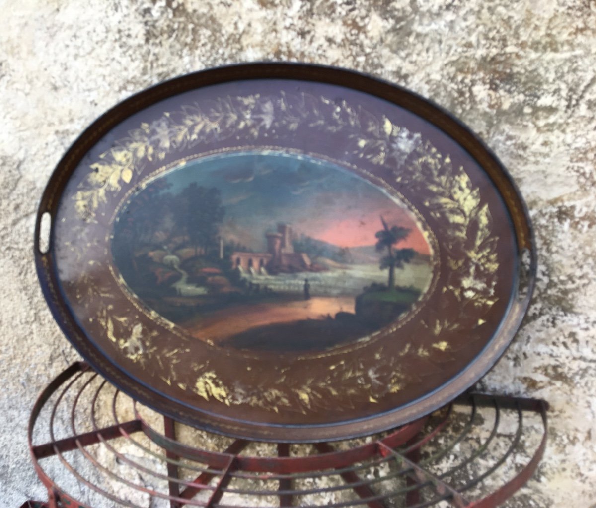Very Large Oval Tray In Painted Sheet Metal Early 19th Century 76 Cm-photo-3