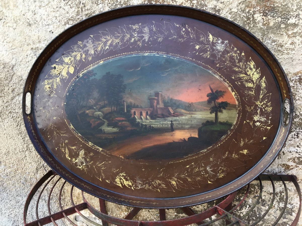 Very Large Oval Tray In Painted Sheet Metal Early 19th Century 76 Cm-photo-5