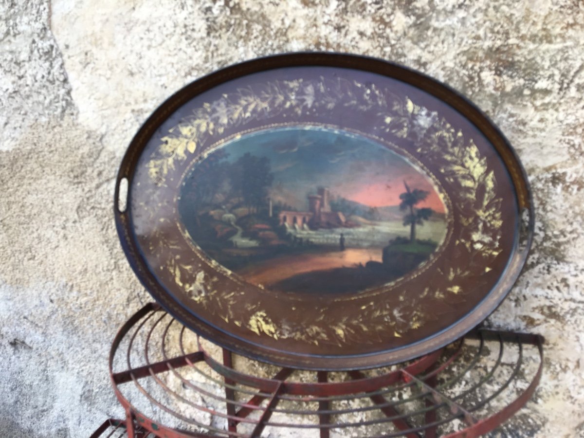 Very Large Oval Tray In Painted Sheet Metal Early 19th Century 76 Cm-photo-6