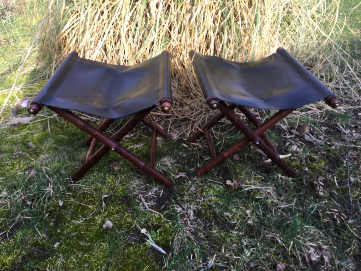 The Pair Of Stools, Bamboo And Leather Luggage Racks -photo-2