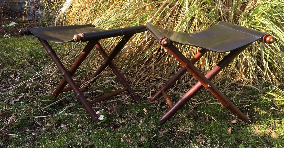 The Pair Of Stools, Bamboo And Leather Luggage Racks -photo-3