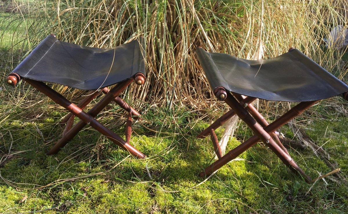 The Pair Of Stools, Bamboo And Leather Luggage Racks -photo-1