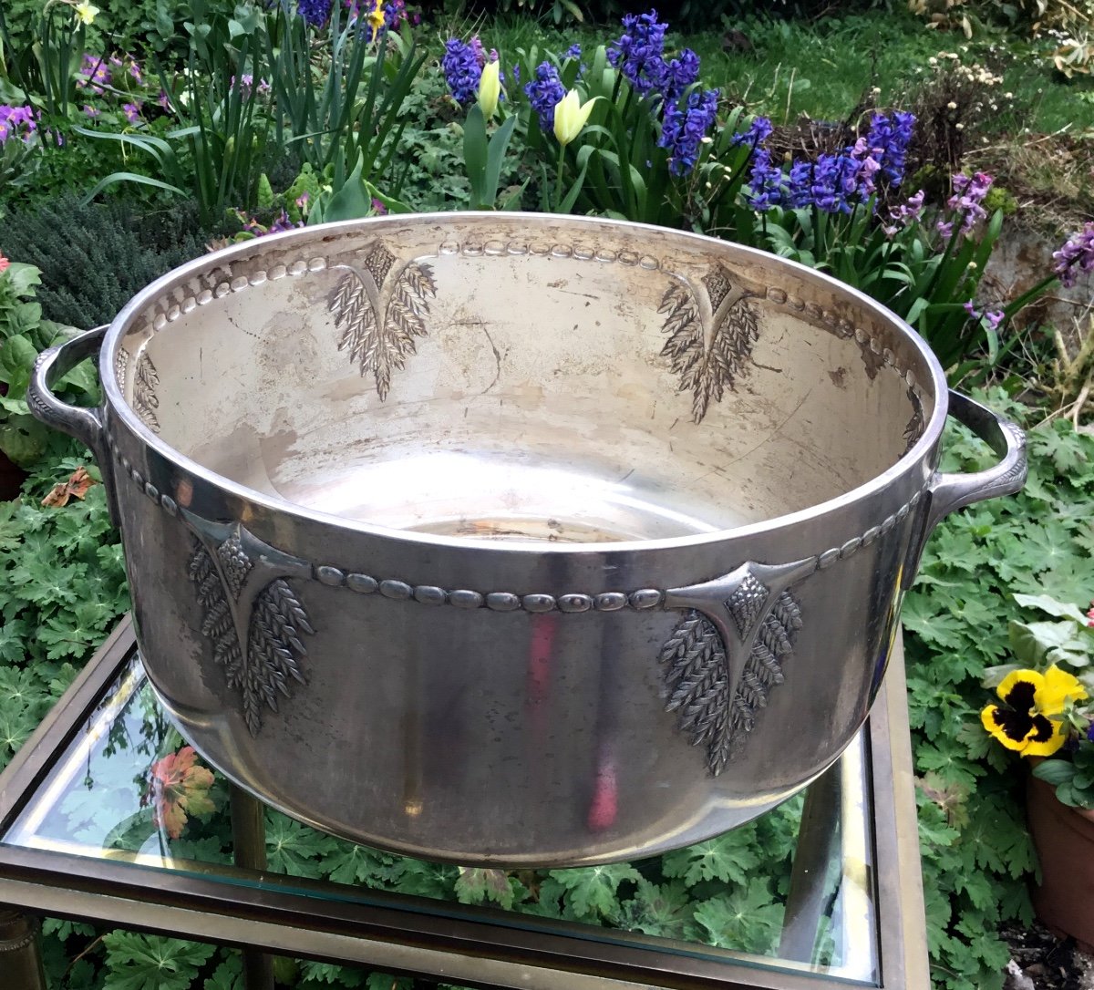 Silver Metal Cooler With Ferns, Art Deco -photo-1
