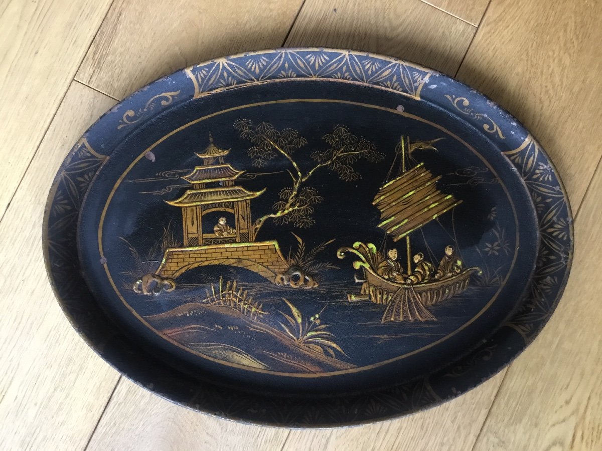 Plateau Ovale En Tôle Décor Au Chinois-photo-3