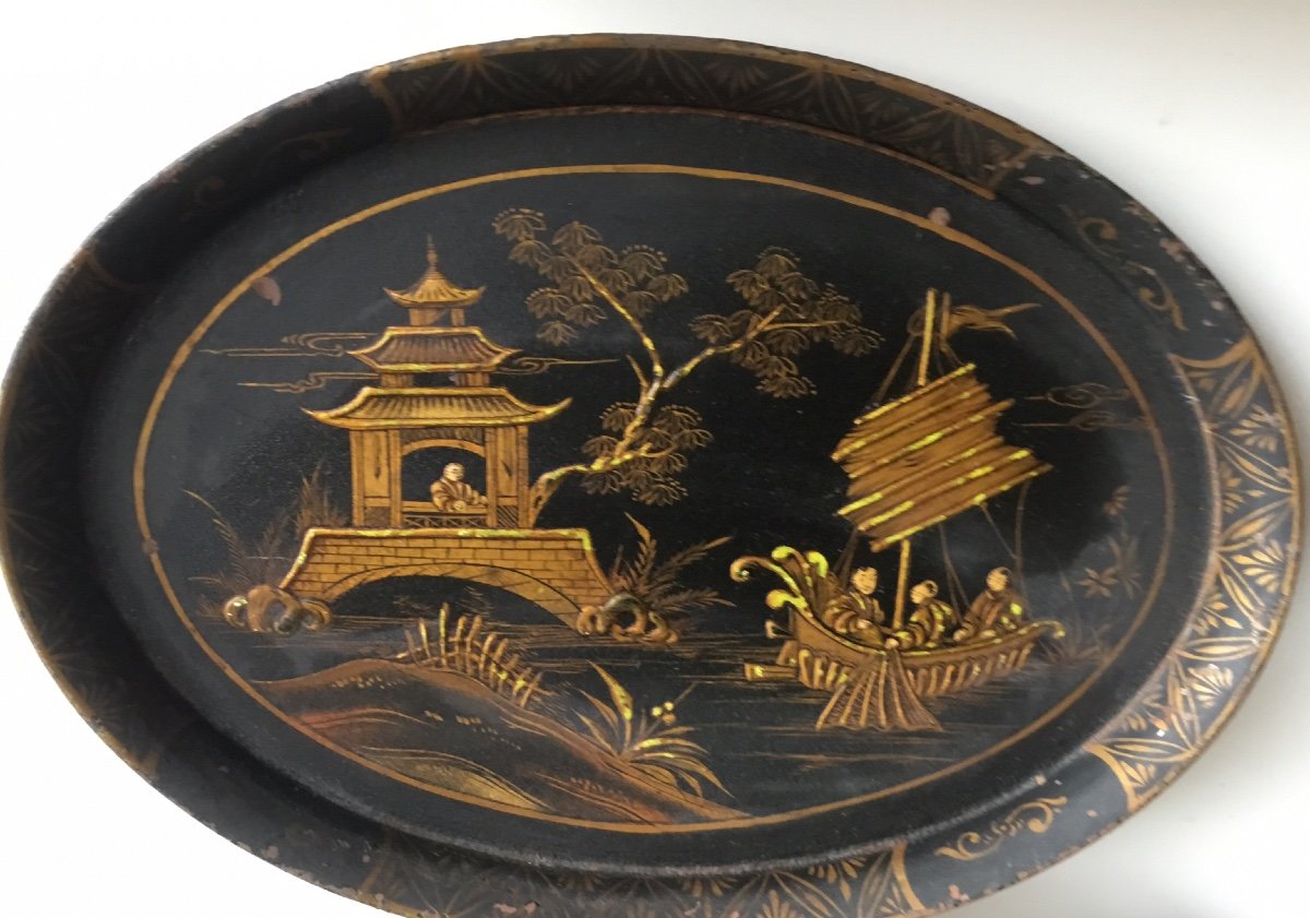 Plateau Ovale En Tôle Décor Au Chinois-photo-1