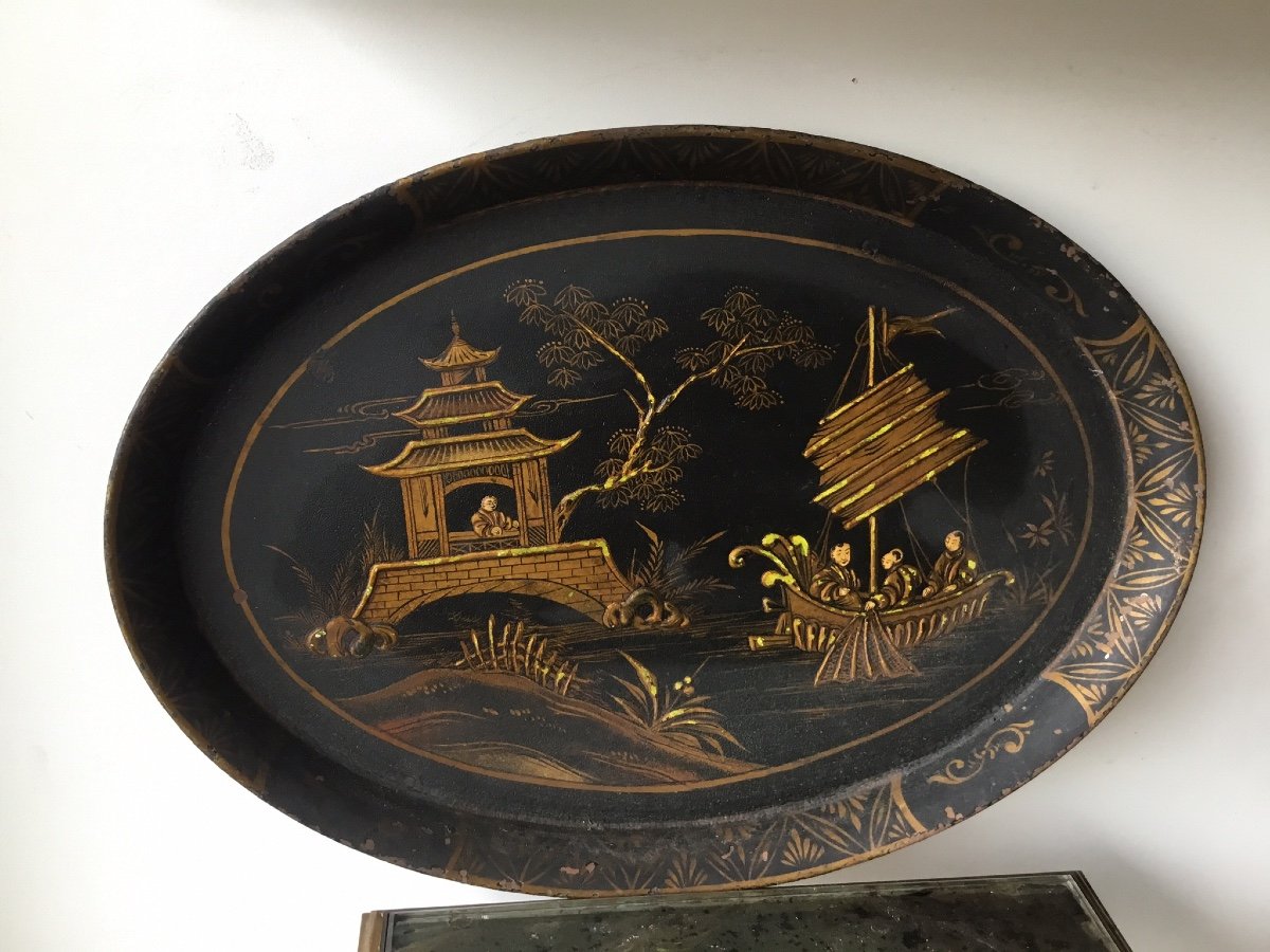 Plateau Ovale En Tôle Décor Au Chinois-photo-4