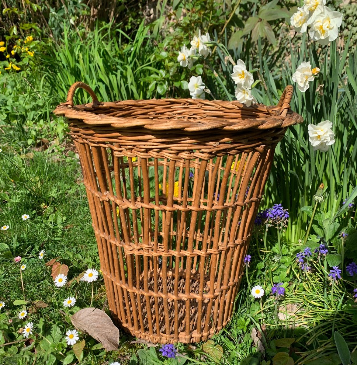 Wastebasket, All In Woven Wicker-photo-3