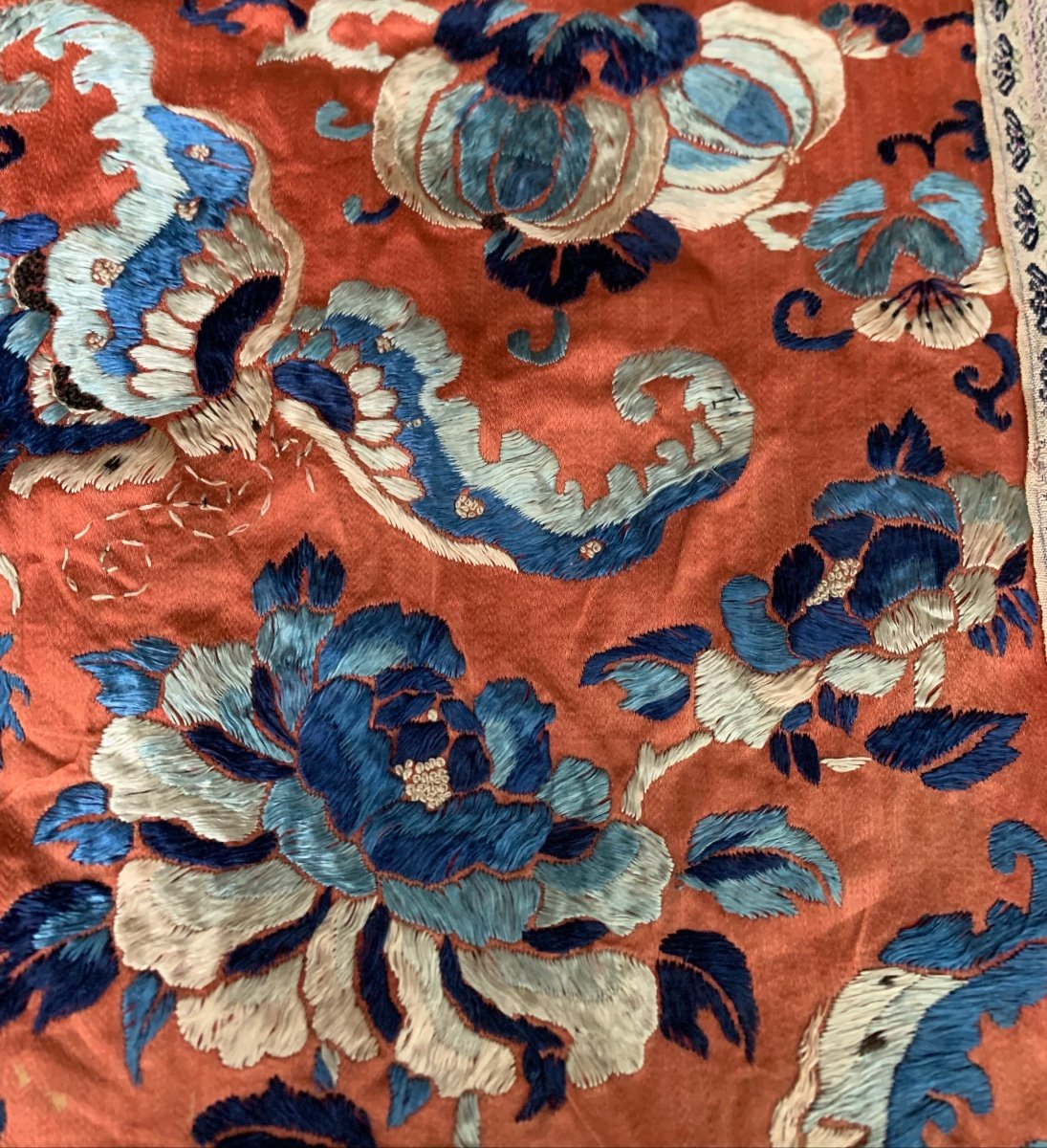 Chinese Embroidery Square On Silk 