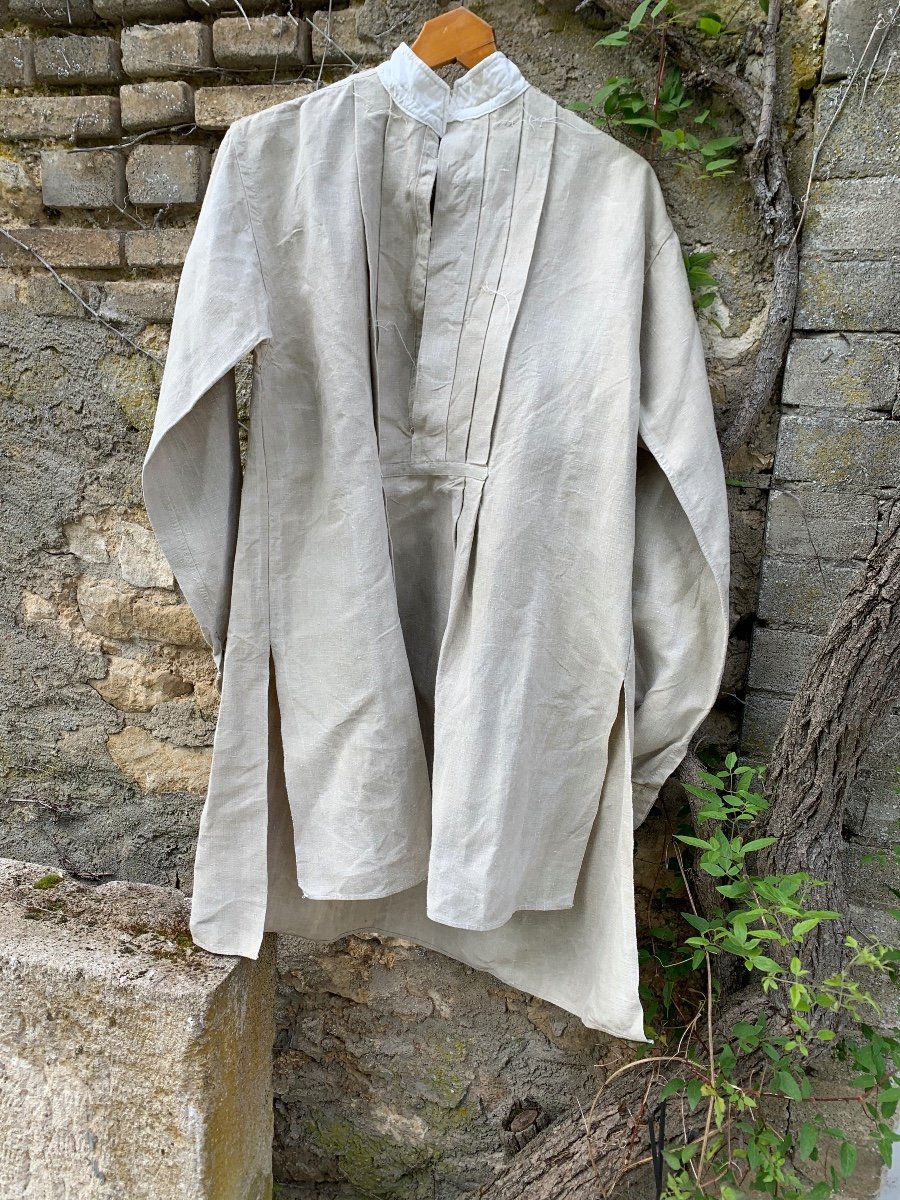 Old Linen Work Shirt, French Hemp,-photo-3