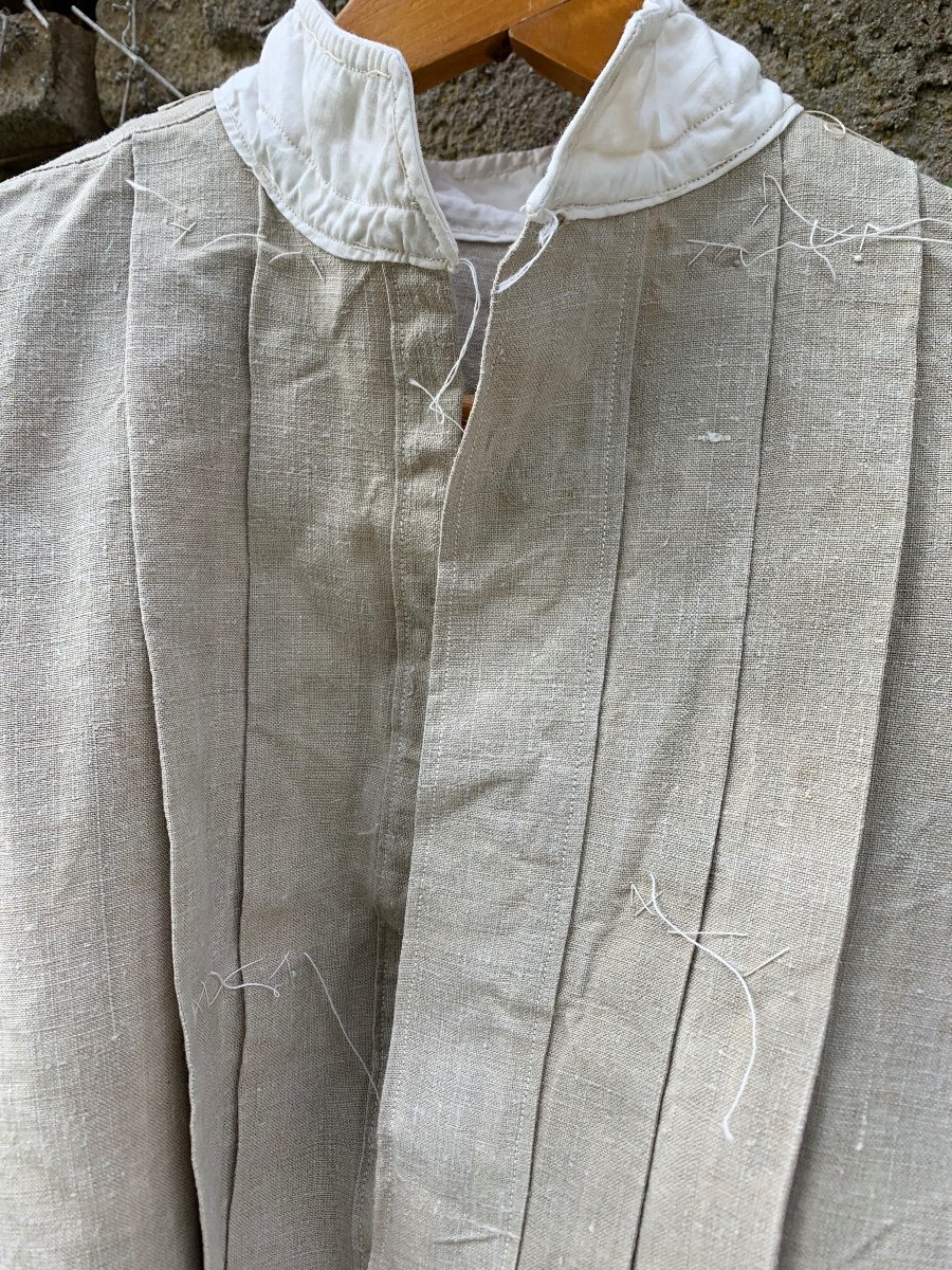 Old Linen Work Shirt, French Hemp,-photo-2