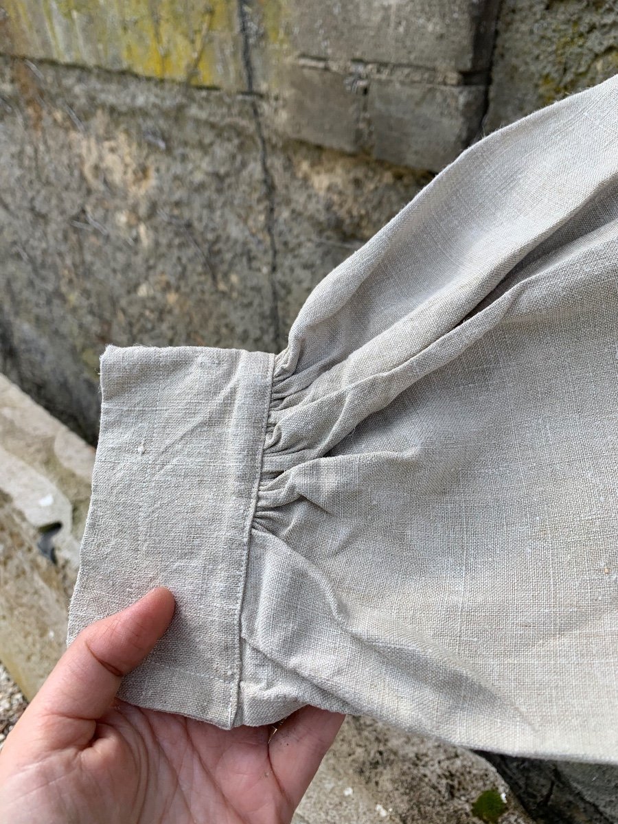 Old Linen Work Shirt, French Hemp,-photo-4