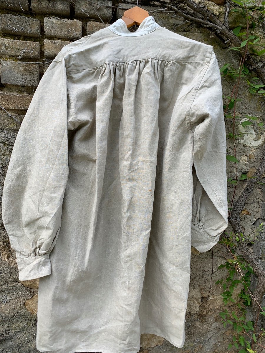 Old Linen Work Shirt, French Hemp,-photo-6