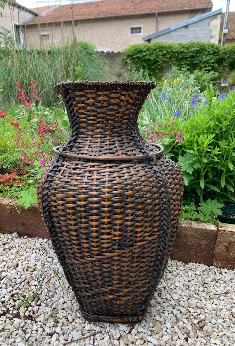 Très Grand Panier à Ikebana En Bambou Tressé, Japon ( 68 cm)-photo-3
