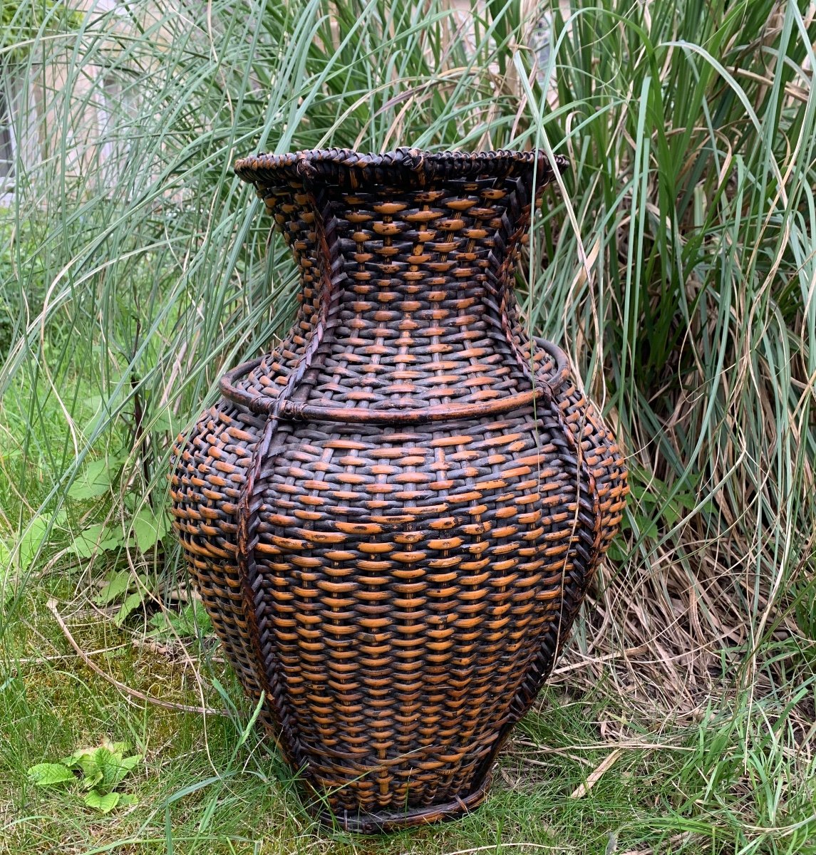 Très Grand Panier à Ikebana En Bambou Tressé, Japon ( 68 cm)-photo-4