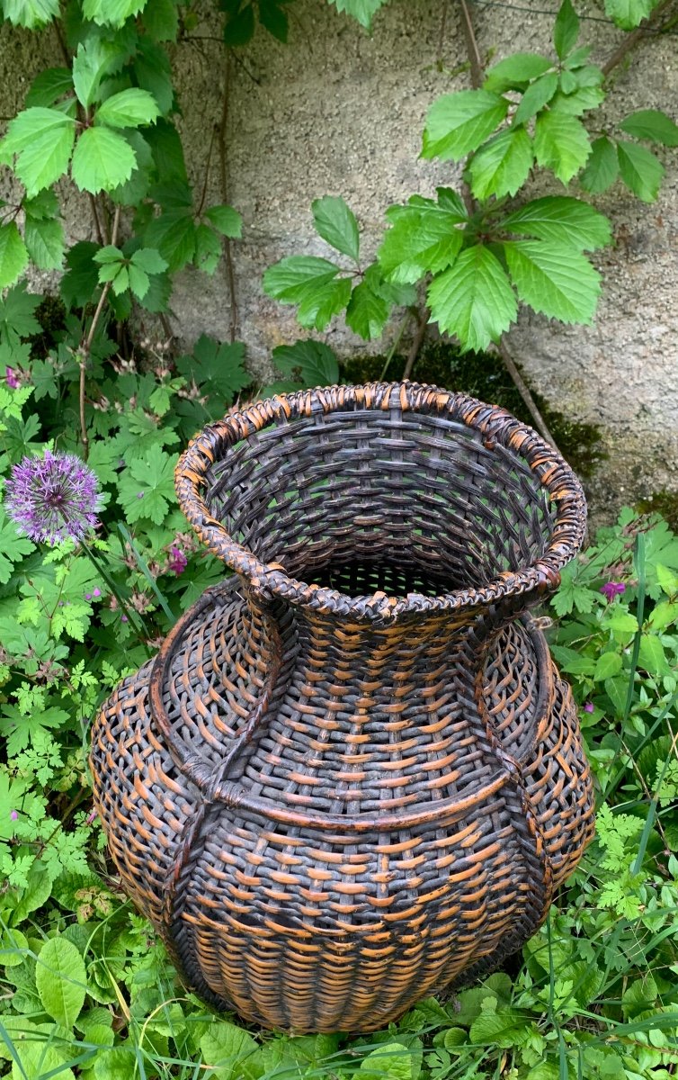 Très Grand Panier à Ikebana En Bambou Tressé, Japon ( 68 cm)-photo-7