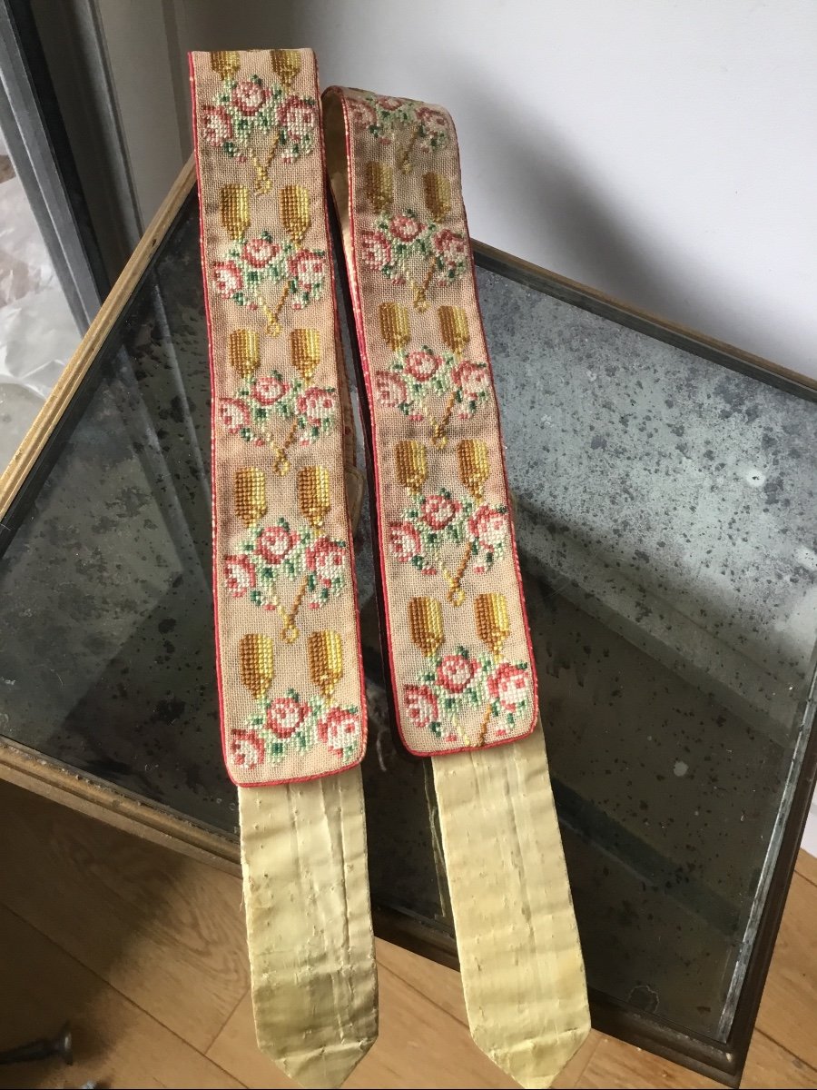 Pair Of Embroidered And Leather Straps 18th Century-photo-6