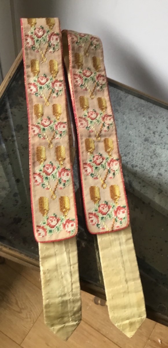 Pair Of Embroidered And Leather Straps 18th Century-photo-7