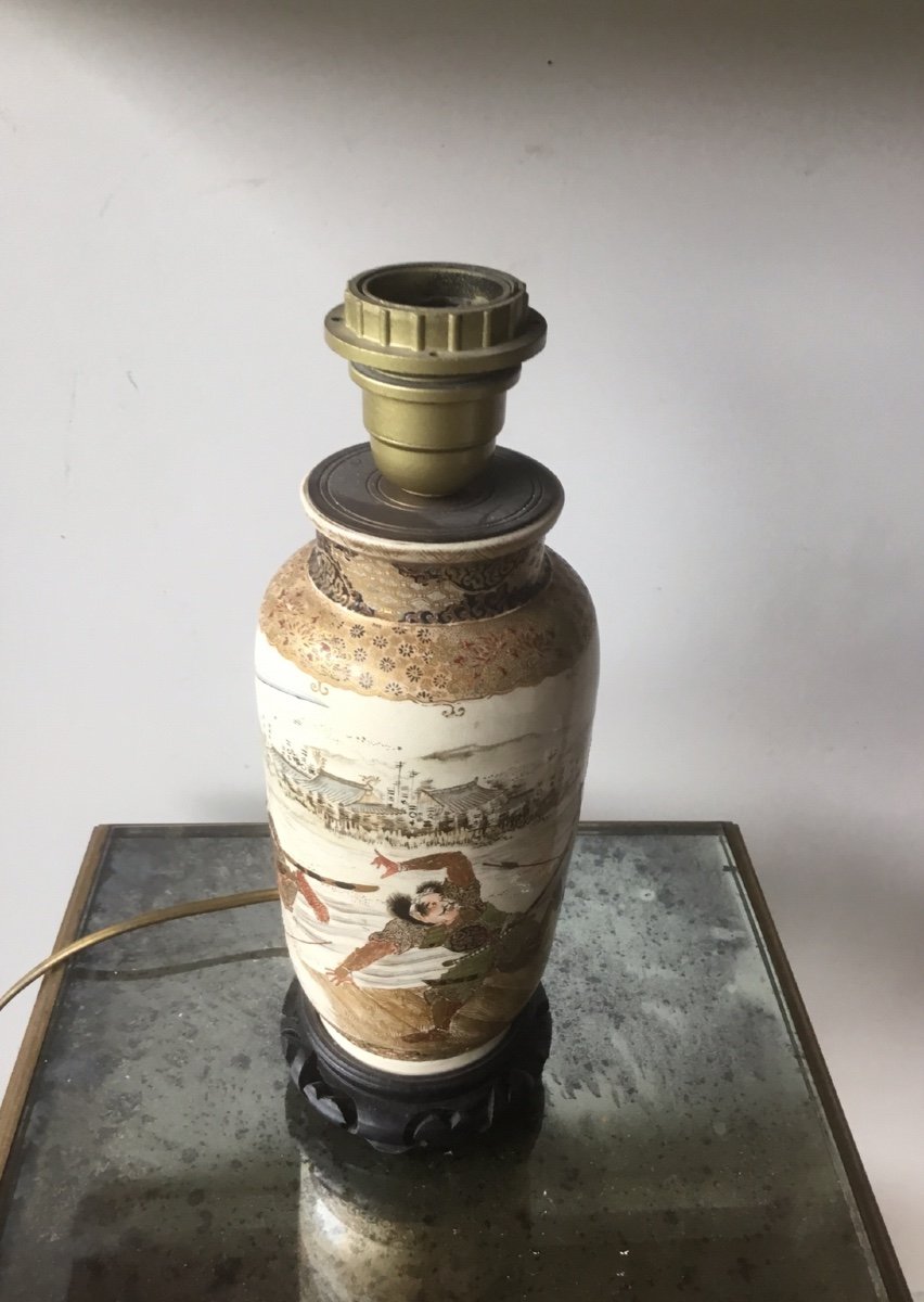 Satsuma Porcelain Lamp  With Rotating Samurai Decor -photo-5