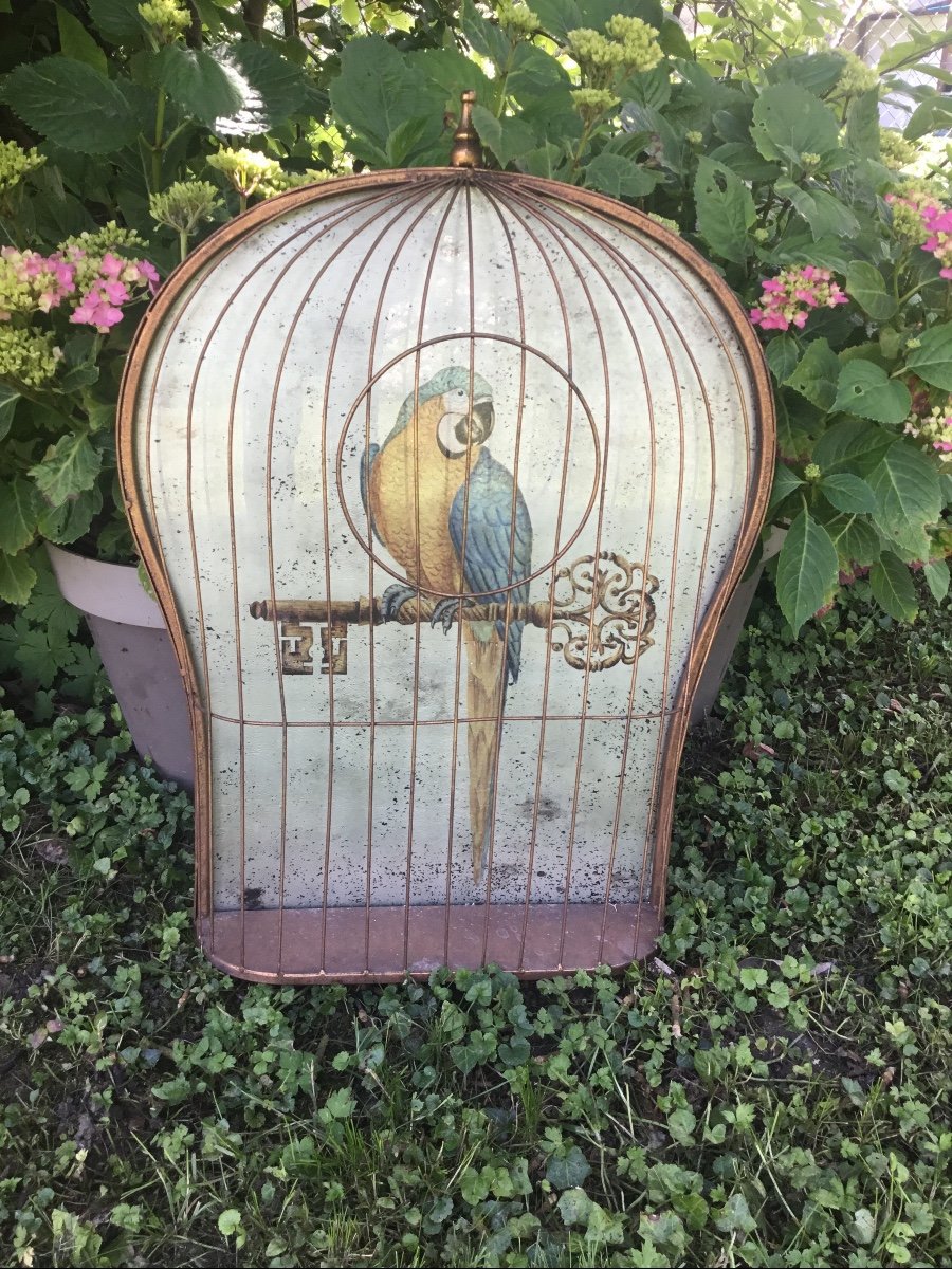 Trompe-l'oeil Bird Cage Decorated With A Parrot-photo-2