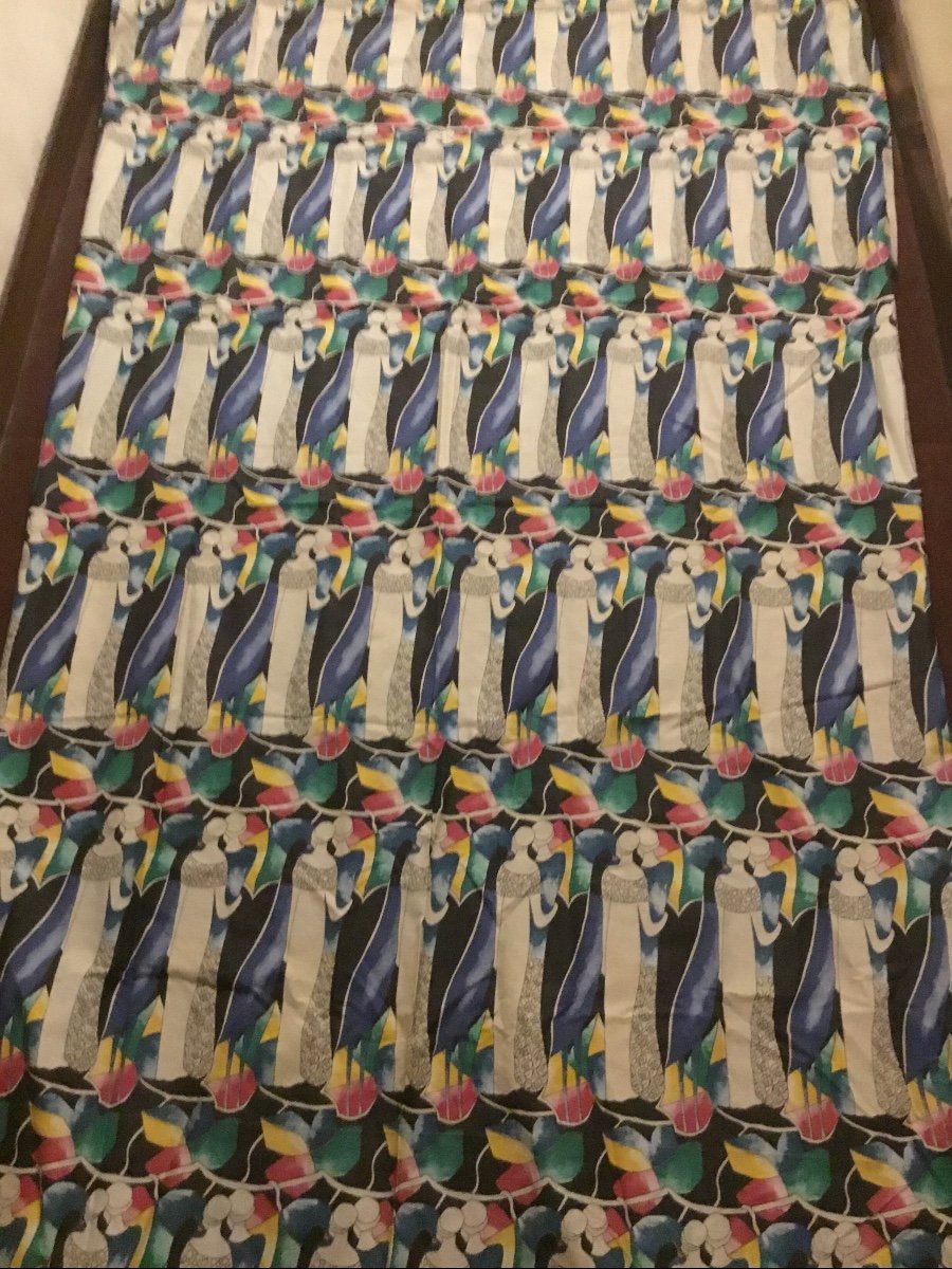 Pair Of Art Deco Period Curtains With Silhouettes -photo-2