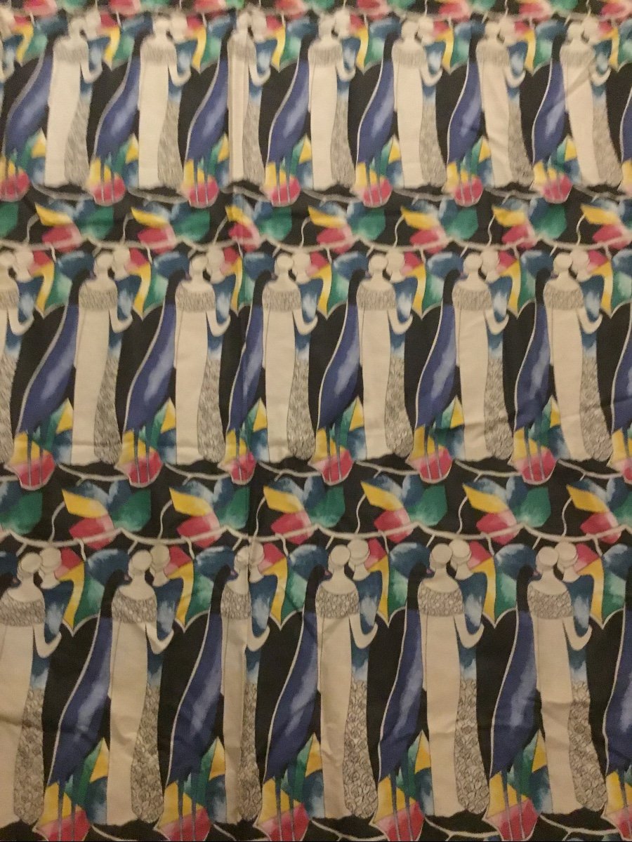 Pair Of Art Deco Period Curtains With Silhouettes -photo-4