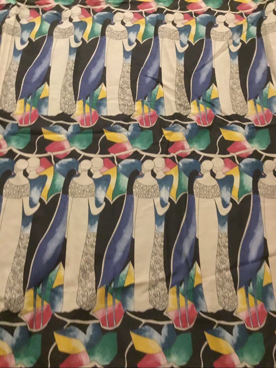 Pair Of Art Deco Period Curtains With Silhouettes -photo-1