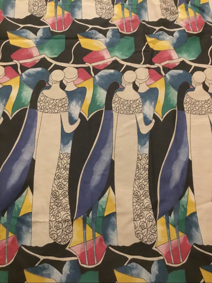 Pair Of Art Deco Period Curtains With Silhouettes -photo-2