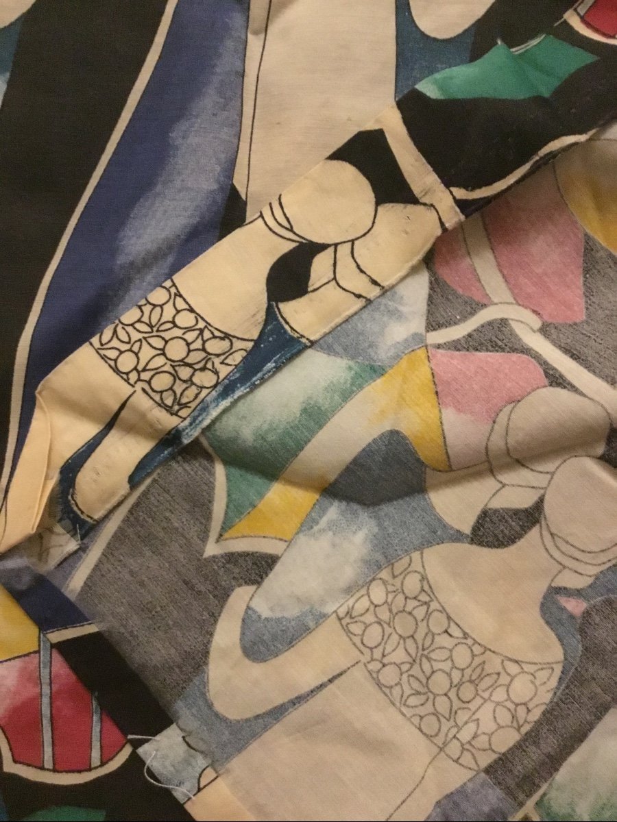 Pair Of Art Deco Period Curtains With Silhouettes -photo-3