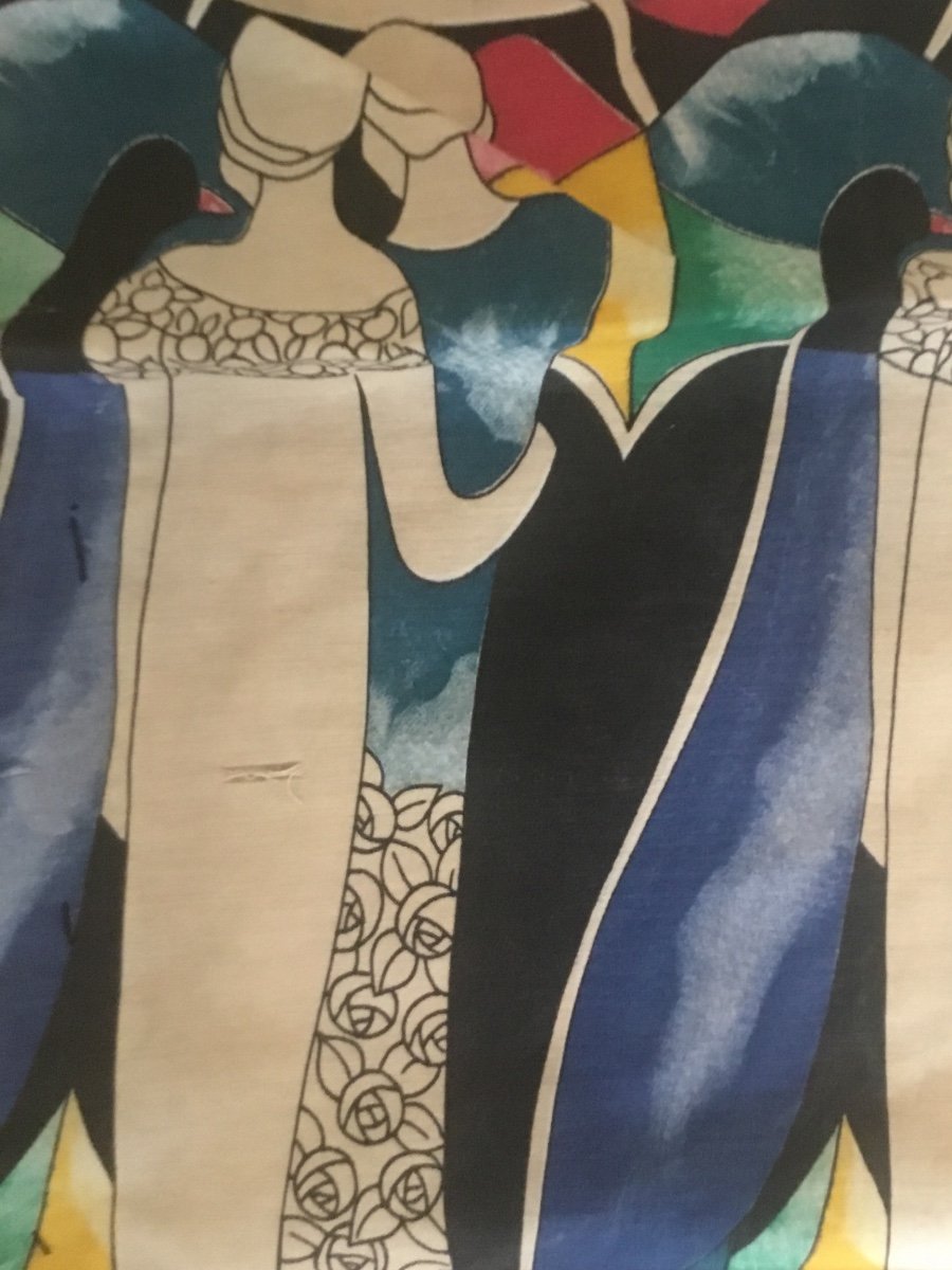 Pair Of Art Deco Period Curtains With Silhouettes -photo-6