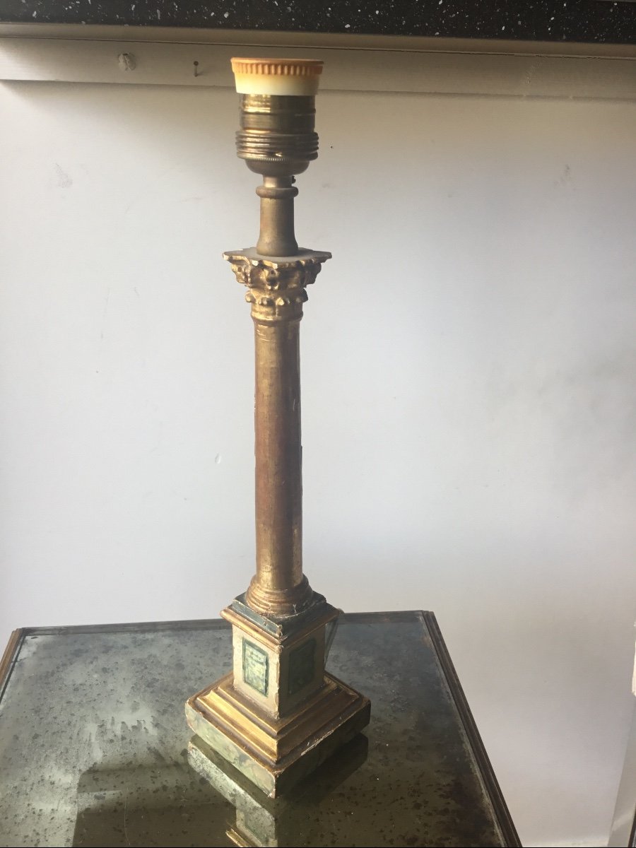 Lamp Base In Golden Wood And Faux Marble -photo-2