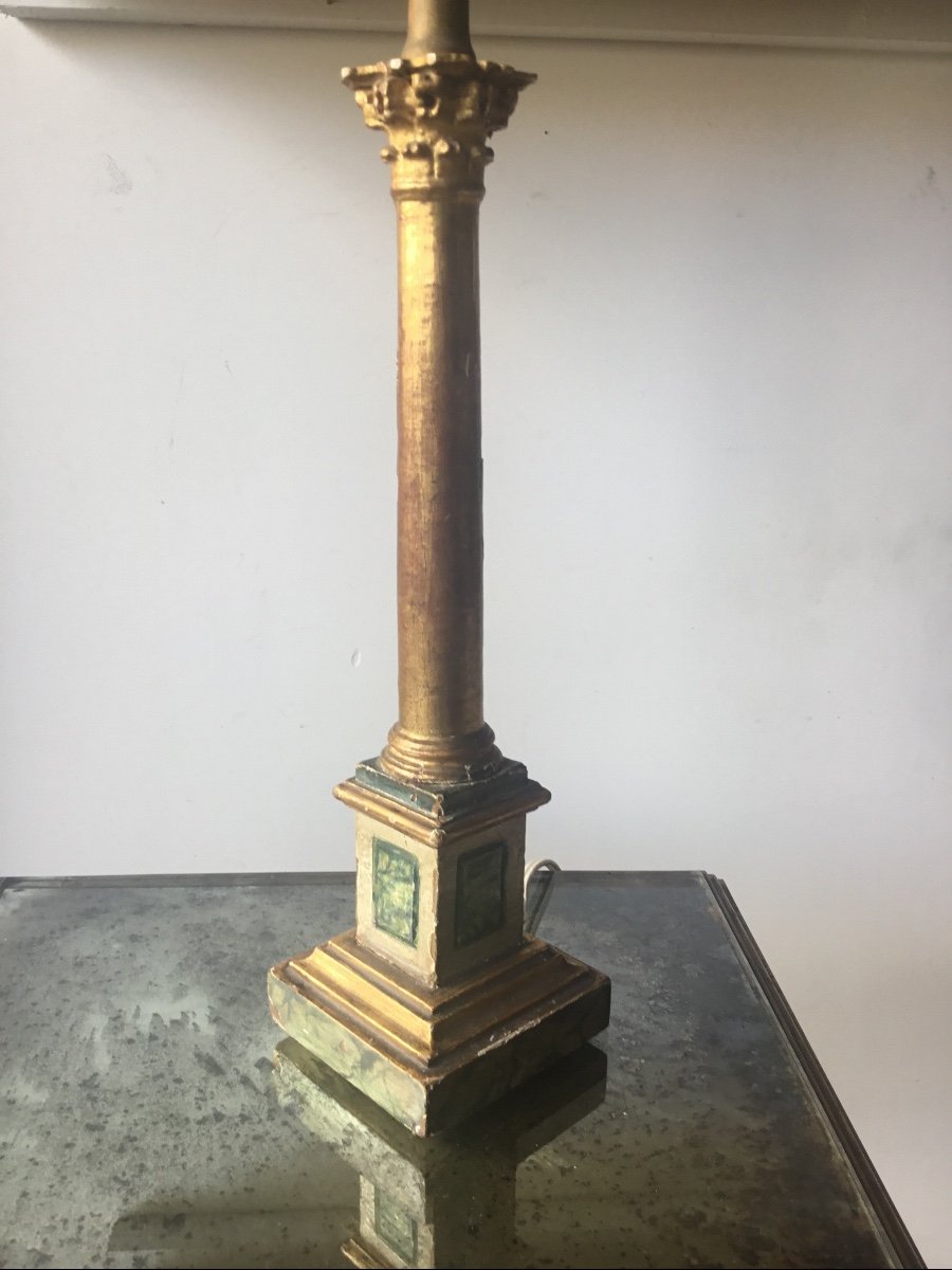 Lamp Base In Golden Wood And Faux Marble -photo-3
