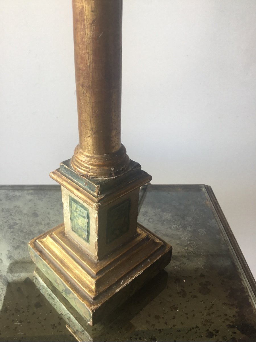 Lamp Base In Golden Wood And Faux Marble -photo-2
