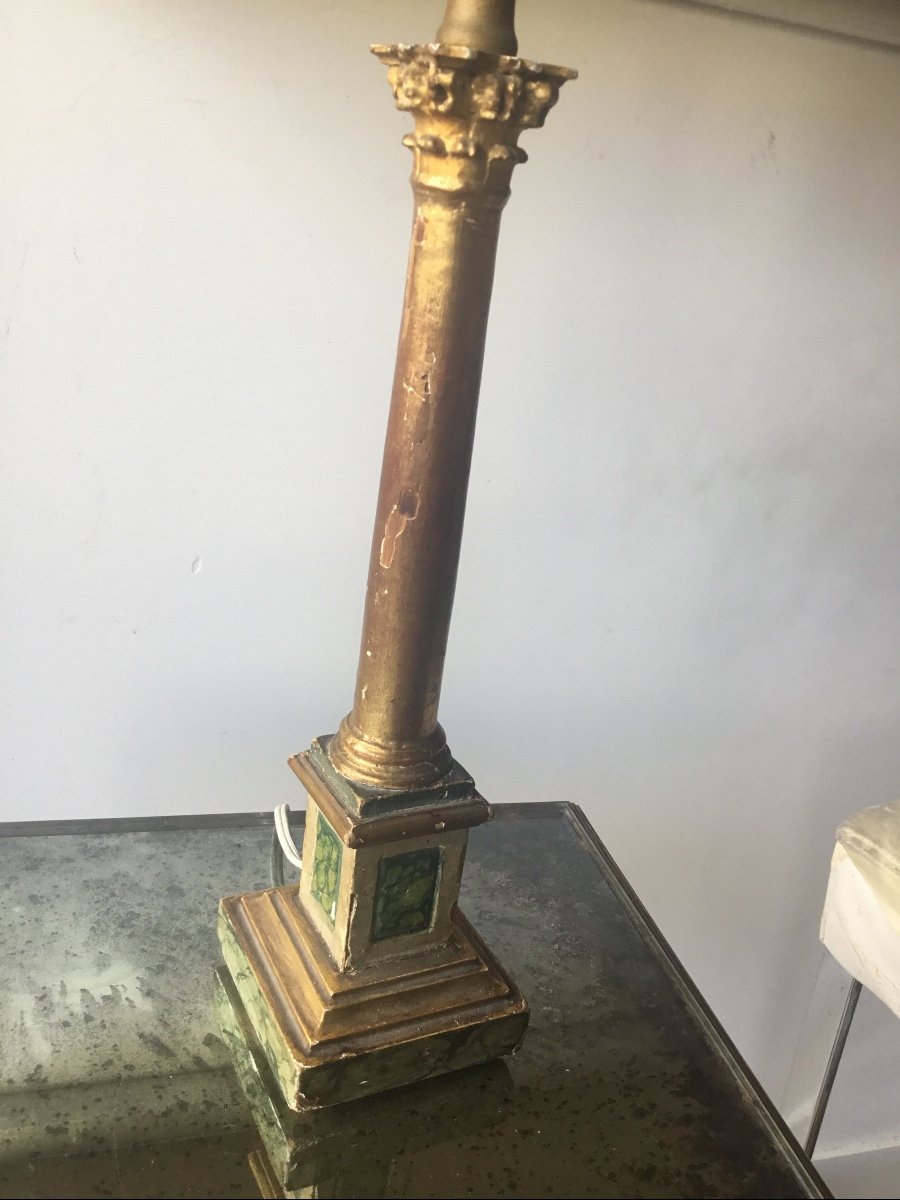 Lamp Base In Golden Wood And Faux Marble -photo-3