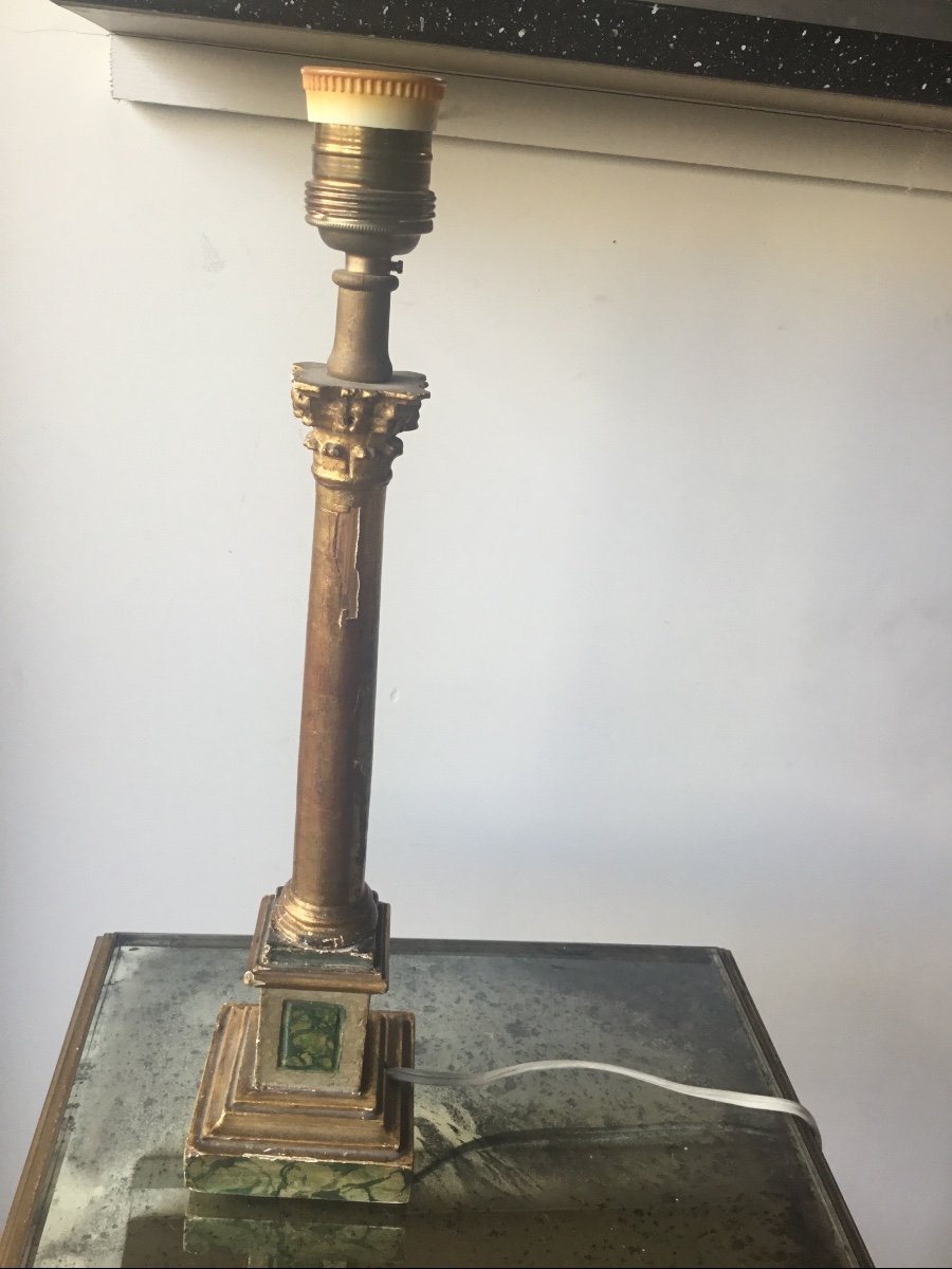 Lamp Base In Golden Wood And Faux Marble -photo-5
