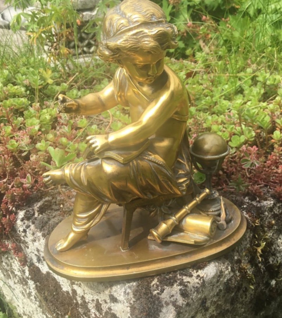 Le Petit  Astronome, putto en bronze doré-photo-2