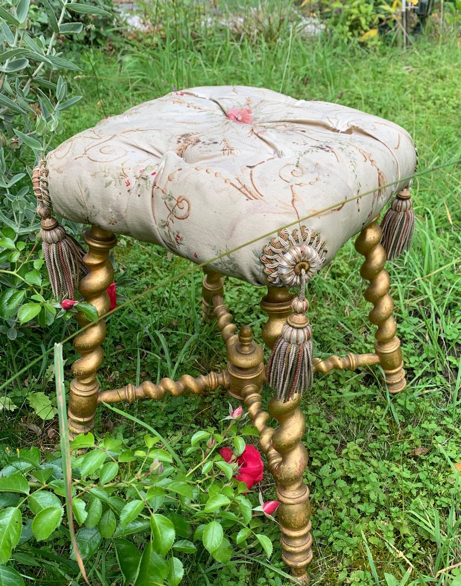 Tabouret En Bois Tourné Et Doré, Napoleon III-photo-3