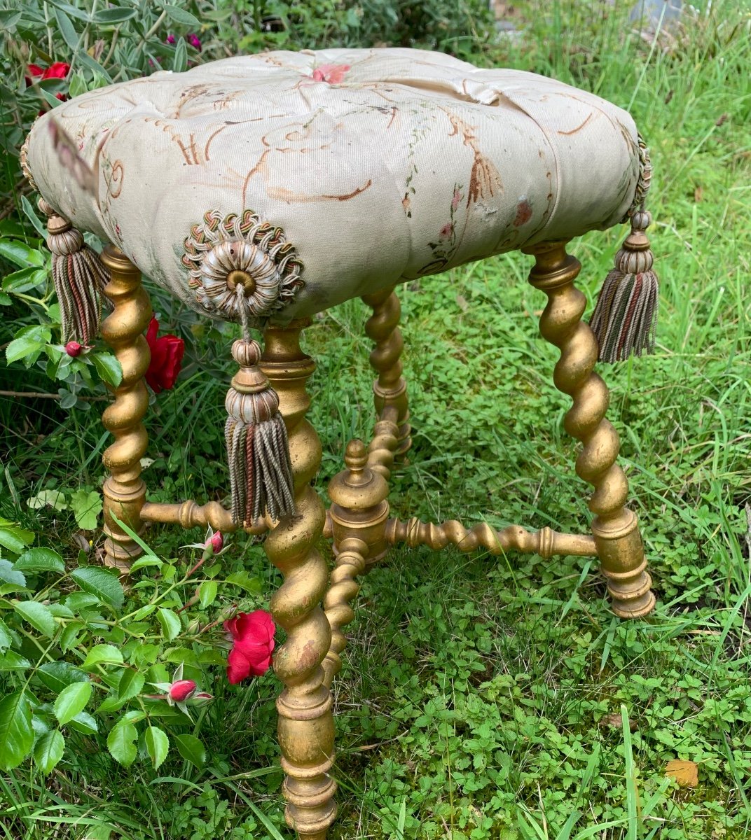Tabouret En Bois Tourné Et Doré, Napoleon III-photo-2