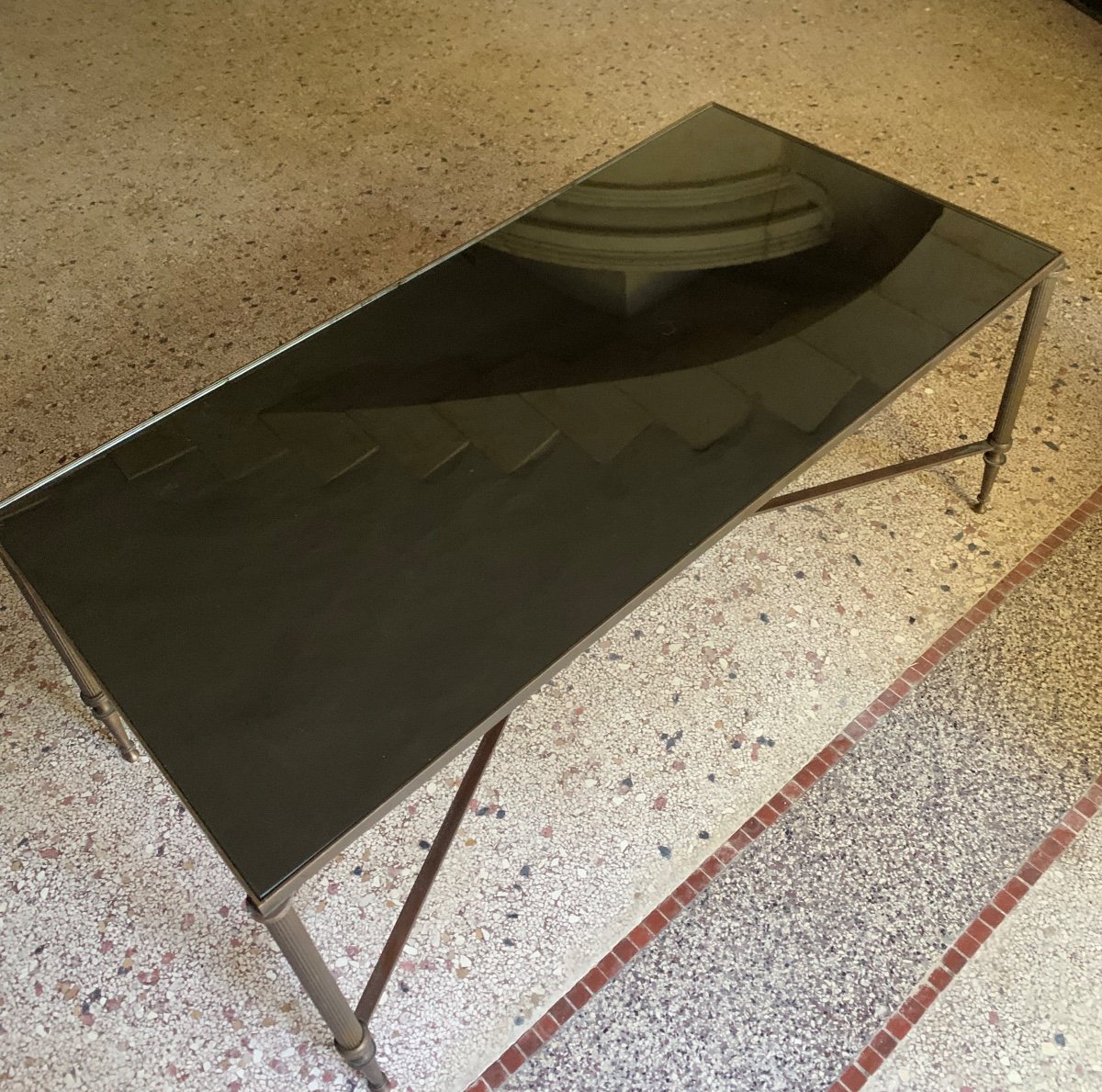Neoclassical Style Coffee Table Brass Black Tinted Glass Dlg M Jansen-photo-4