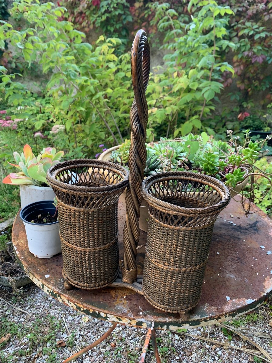 Folk Art Woven Wicker Bottle Holder -photo-2