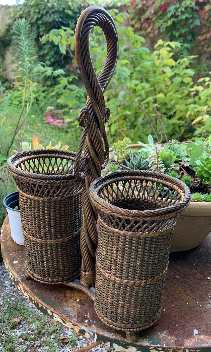 Folk Art Woven Wicker Bottle Holder -photo-3