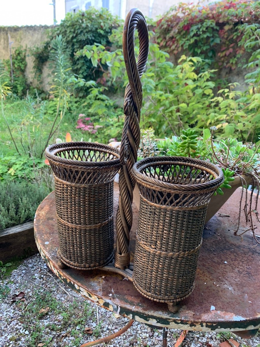 Folk Art Woven Wicker Bottle Holder -photo-4