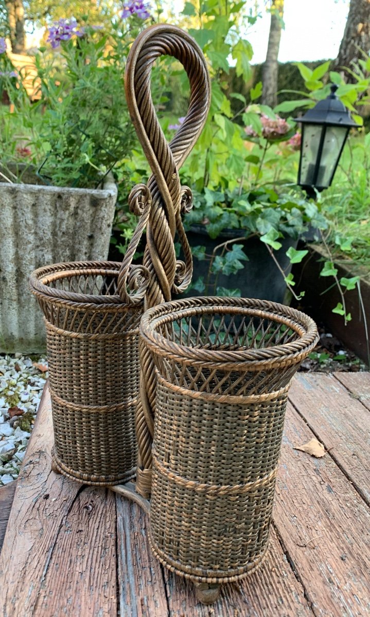 Folk Art Woven Wicker Bottle Holder -photo-2