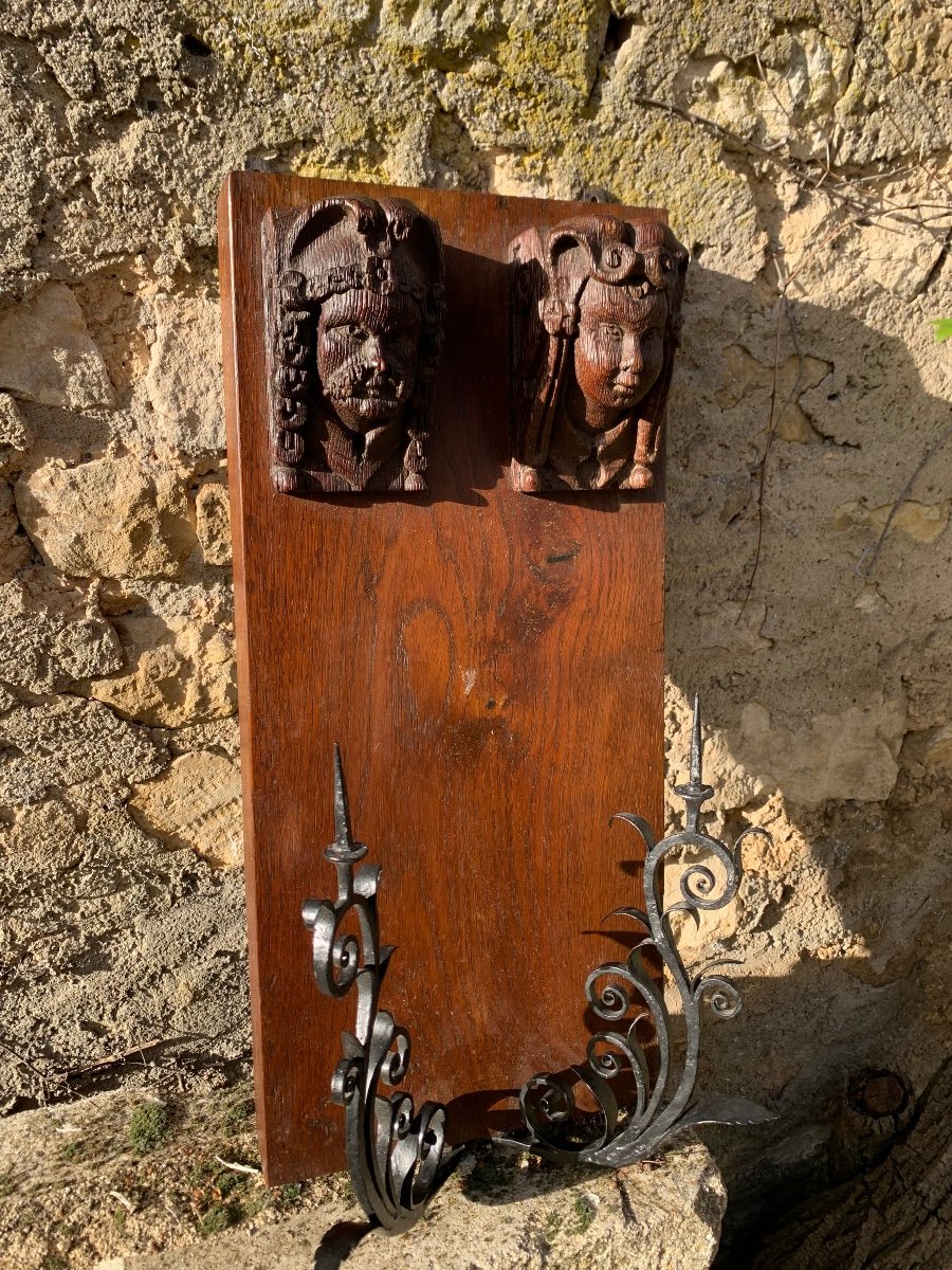 Wall Sconce Candle Holders With Sculpted Faces -photo-2