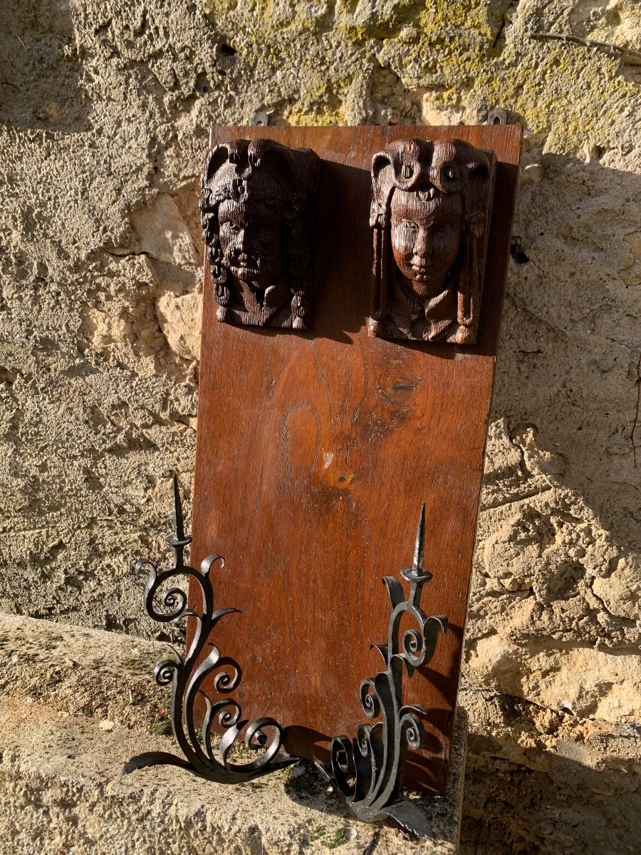 Wall Sconce Candle Holders With Sculpted Faces -photo-3