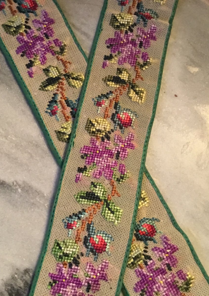 Pair Of Embroidered And Leather Suspenders 