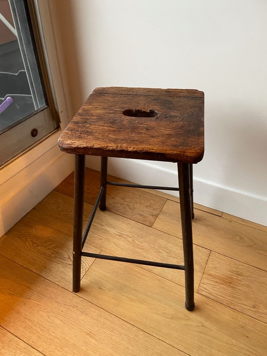 Tabouret D’atelier Bois Et Fer Forgé -photo-3